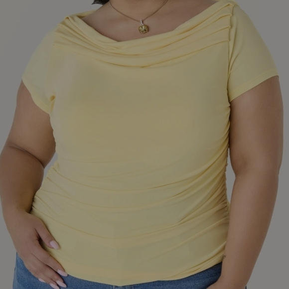 Yellow Ruched Cowl Neck Top - Picture 2 of 3